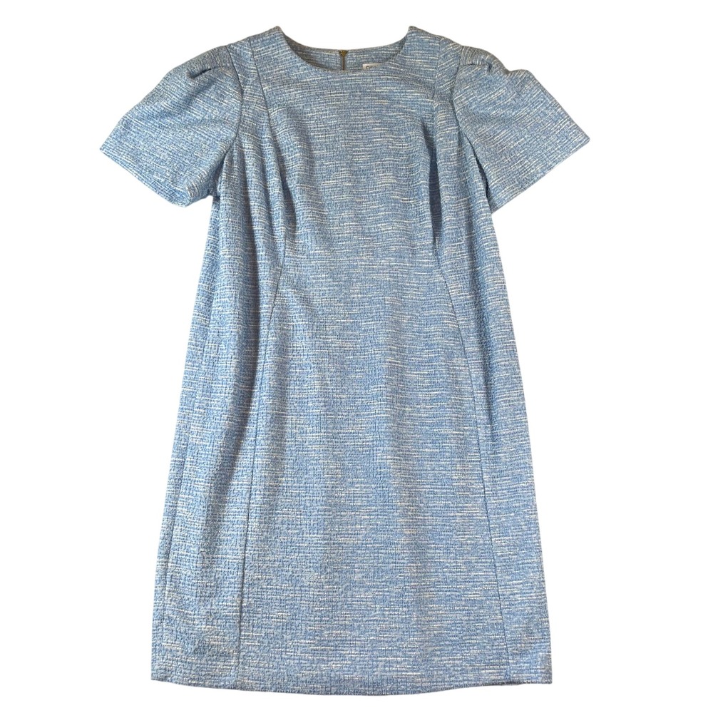Calvin Klein Sheath Dress 20W Blue Tweed Puff Sleeve Exposed Zipper Soft Stretch